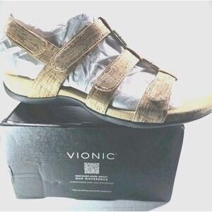 Vionic Amber Cork Sandals Orthotic Arch Support Women's 9 EU40 Comfort Strappy